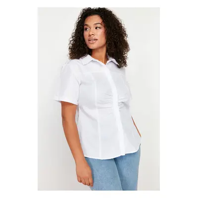 Trendyol Curve White Front Gathered Detail Woven Shirt