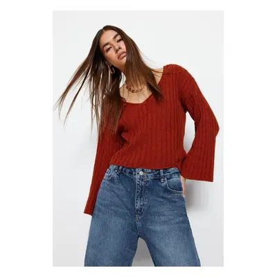 Trendyol Tile Wide Fit Crop Wool Basic Knitwear Sweater