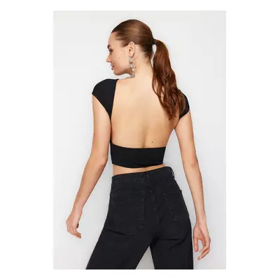 Trendyol Black Crop Unlined Shiny Knitted Blouse