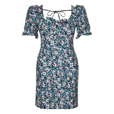 Trendyol Curve Multicolored Floral Balloon Sleeve Mini/Short Length Woven Dress