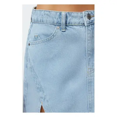 Trendyol Limited Edition Light Blue Slit Mini Denim Skirt