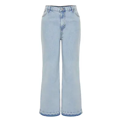 Trendyol Curve Light Blue High Waist Color Block Wide Leg Comfort Plus Size Wide Leg Jeans