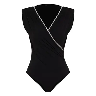 Trendyol Black Double Breasted Shiny Stone Knitted Body