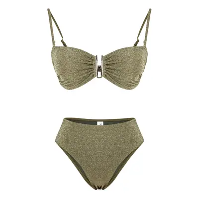 Trendyol Khaki Bezramínkový Třpytivý Prémiový Brazilský Bikiny Set