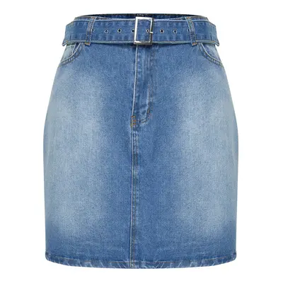 Trendyol Curve Blue Belted Mini Denim Skirt