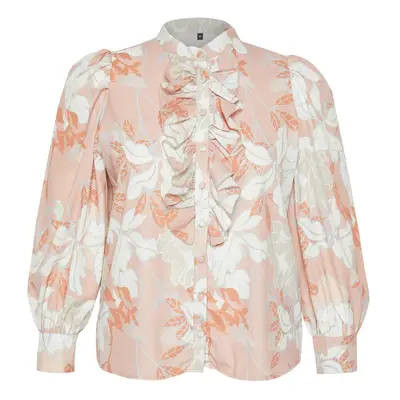 Trendyol Curve Orange Floral Ruffled Chiffon Woven Shirt