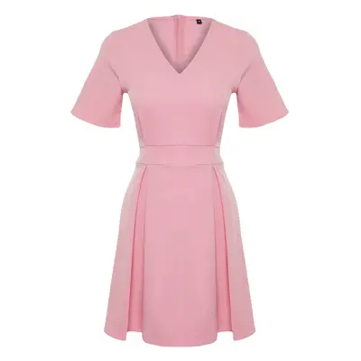 Trendyol Pink Belted Waist Opening Mini Woven Dress