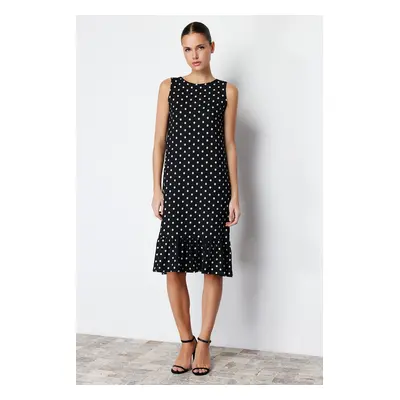 Trendyol Black Polka Dot Skirt Ruffled Ribbed Stretchy Knitted Midi Dress