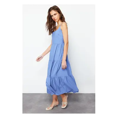 Trendyol Indigo Skirt Waist Opening Cotton Blend Maxi Woven Dress