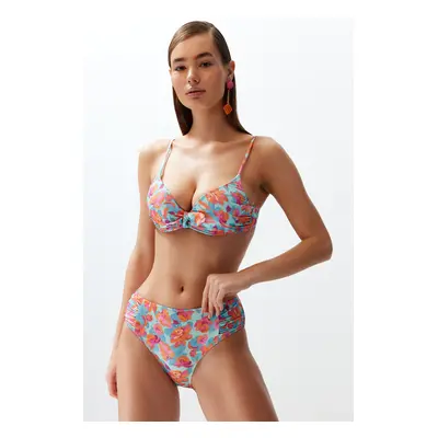 Trendyol Floral Print Draped High Waist Hipster Bikini Bottom