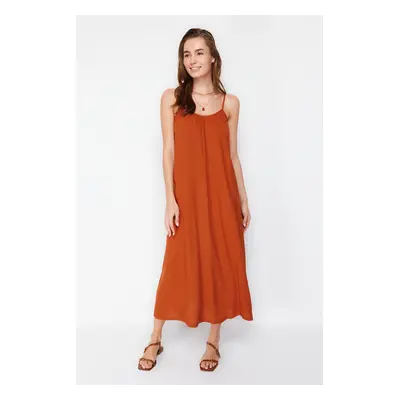 Trendyol Brown Shift/Straight Cut Viscose Strap Maxi Woven Dress