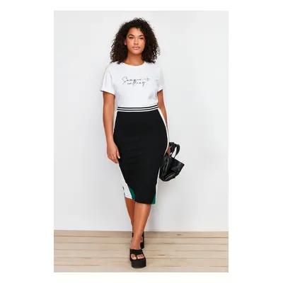 Trendyol Curve Black Color Block Midi Knitted Skirt