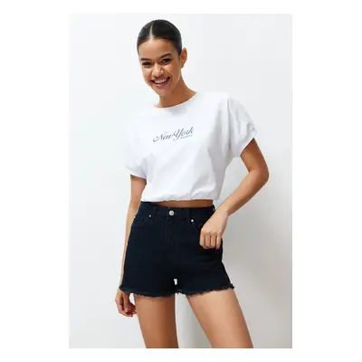 Trendyol Midnight Blue Ripped Denim Shorts