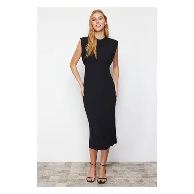 Trendyol Black Fitted Moon Sleeve Ribbed Flexible Midi Knitted Pencil Dress