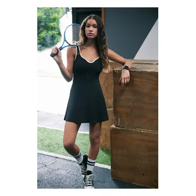 Trendyol Black Piping Detail Layered Tennis Knitted Sports Dress With Shorts