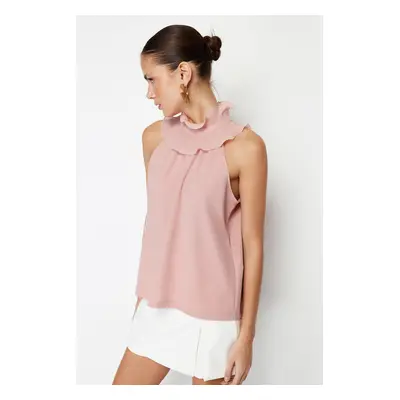 Trendyol Pink Collar Detailed Smart Crepe Knitted Blouse