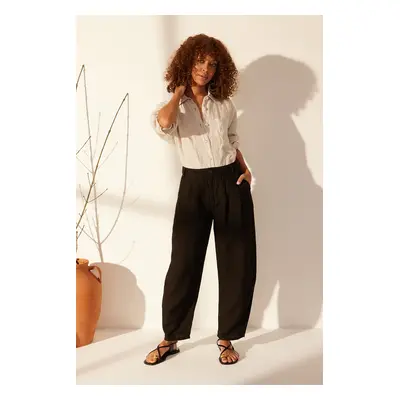 Trendyol Black 100% Linen High Waist Barrel Trousers