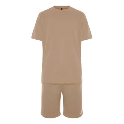 Trendyol Mink Regular Fit Pajama Set with Waffle Shorts