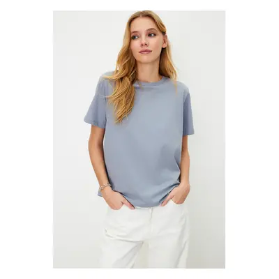 Trendyol Gray 100% Cotton Basic Crew Neck Knitted T-Shirt