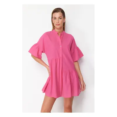 Trendyol Pink Wide Fit Mini Woven Frilly Beach Dress