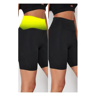 Trendyol Black Waist Extra Recovery Micro Hole Knitted Sports Biker/Cyclist/Short Leggings