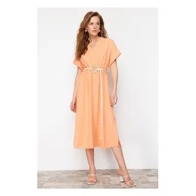 Trendyol Orange Straight A-line Double Breasted Collar Balloon Sleeve Belt Detailed Lily Maxi Wo