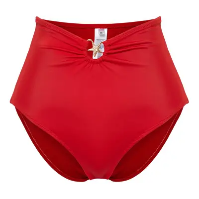 Trendyol Red Premium Accessory High Waist Hipster Bikini Bottom