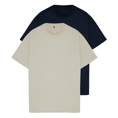 Trendyol Stone-Navy Blue Large Size Pack Regular/Normal Cut T-Shirt