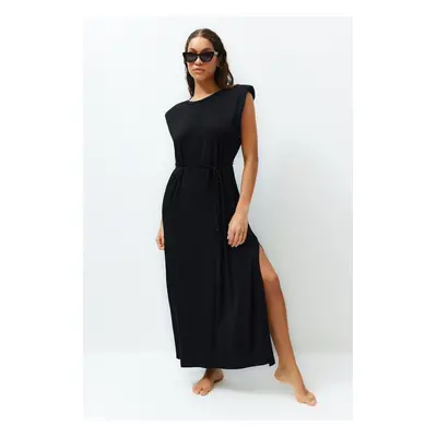 Trendyol Black Maxi Knitted Tie Beach Dress