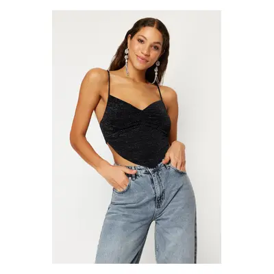 Trendyol Black Shiny Knitted Crop Blouse