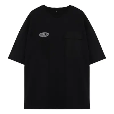 Trendyol Large Size Black Oversize Pocket Detailed Printed 100% T-Shirt