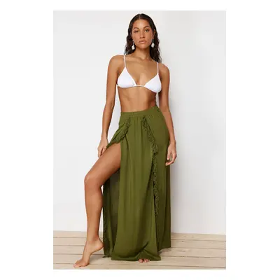 Trendyol Khaki Maxi Woven Tassel Skirt