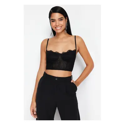 Trendyol Black Crop Corset Detailed Knitted Bustier