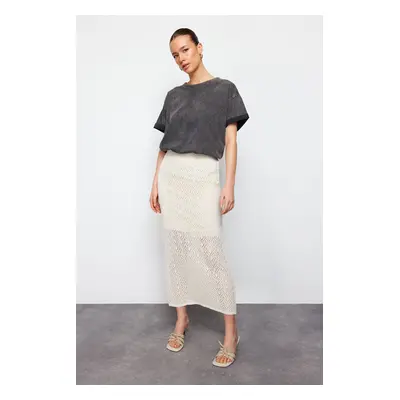 Trendyol Stone Midi Lined Openwork/Perforated Knit Skirt