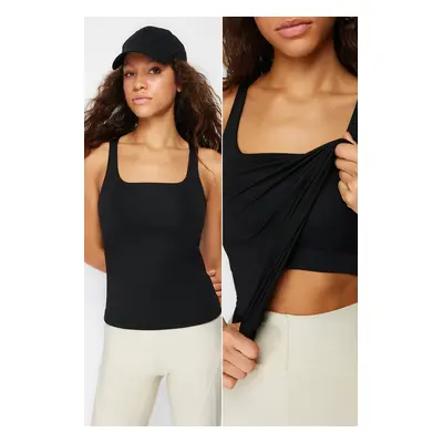 Trendyol Black Compression Layer Padded Sports Bra Square Neck Knitted Sports Top/Blouse