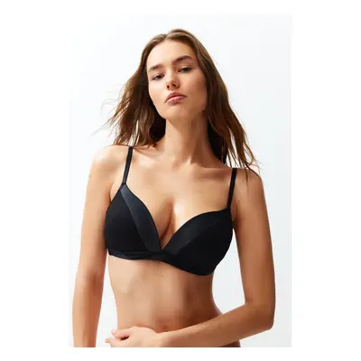 Trendyol Black Modal Satin Detailed Rope Straps Plumping Effect Non-wired Covered Knitted Bra