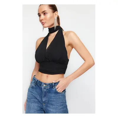 Trendyol Black Crop Lined Woven Chiffon Blouse