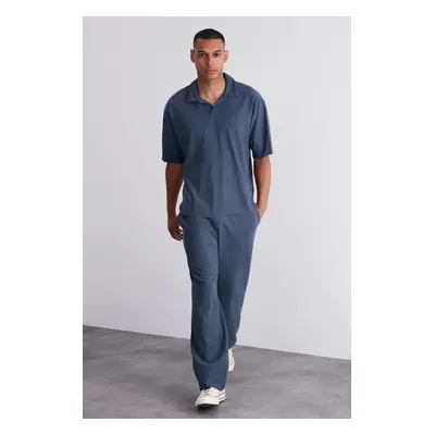 Trendyol Limited Edition Indigo Relaxed/Wide Leg Textured Hidden Lace-Up One Piece Sweatpants