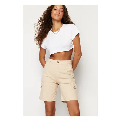 Trendyol Beige Cargo Pocket Denim Bermuda