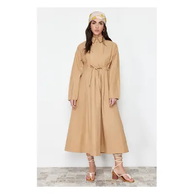 Trendyol Camel Cord and Zipper Detailed Woven Dress