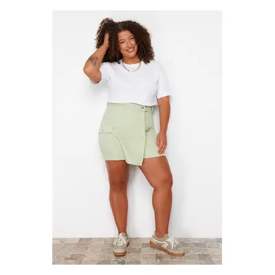 Trendyol Curve Light Green Wrapover Denim Short Skirt