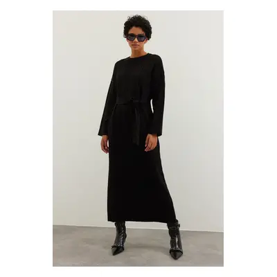 Trendyol Black Belted Rib Knitwear Dress