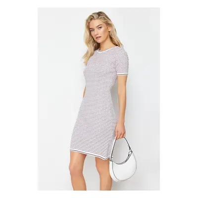 Trendyol Ecru Mini Knitwear Striped Basic Dress