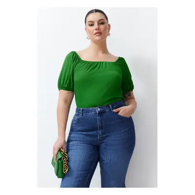 Trendyol Curve Green Gathered Detailed Knitted Blouse