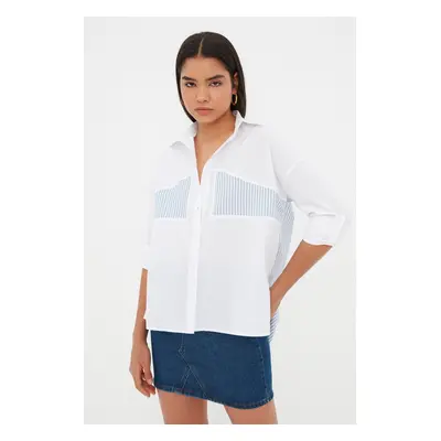 Trendyol Ecru Stripe Detailed Oversize Wide Cut Woven Shirt