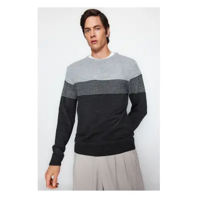 Trendyol Grey Slim Fit Slim Fit Crew Neck Color Block Sweater