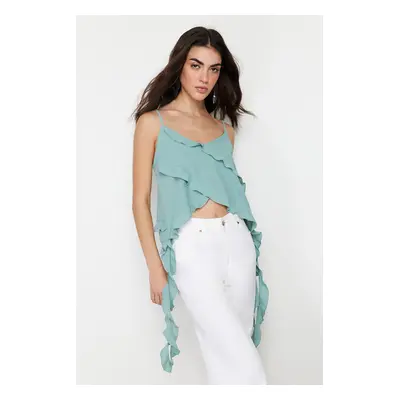 Trendyol Mint Chiffon Ruffle Strap Woven Blouse