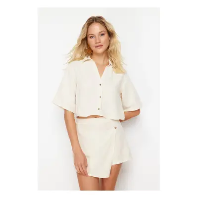 Trendyol Beige Woven Linen Blend Shirt Shorts Set