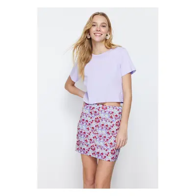 Trendyol Purple Flower Patterned Mini Length Woven Skirt