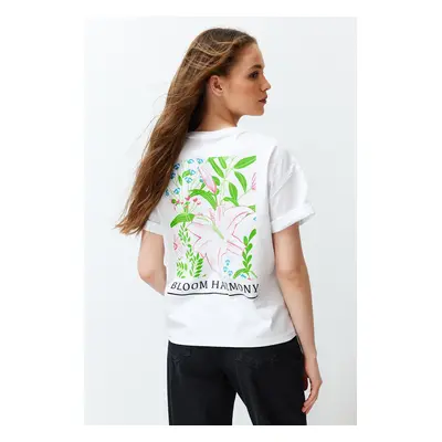 Trendyol White Premium Relaxed/Wide Fit Crew Neck Front and Back Printed Knitted T-Shirt